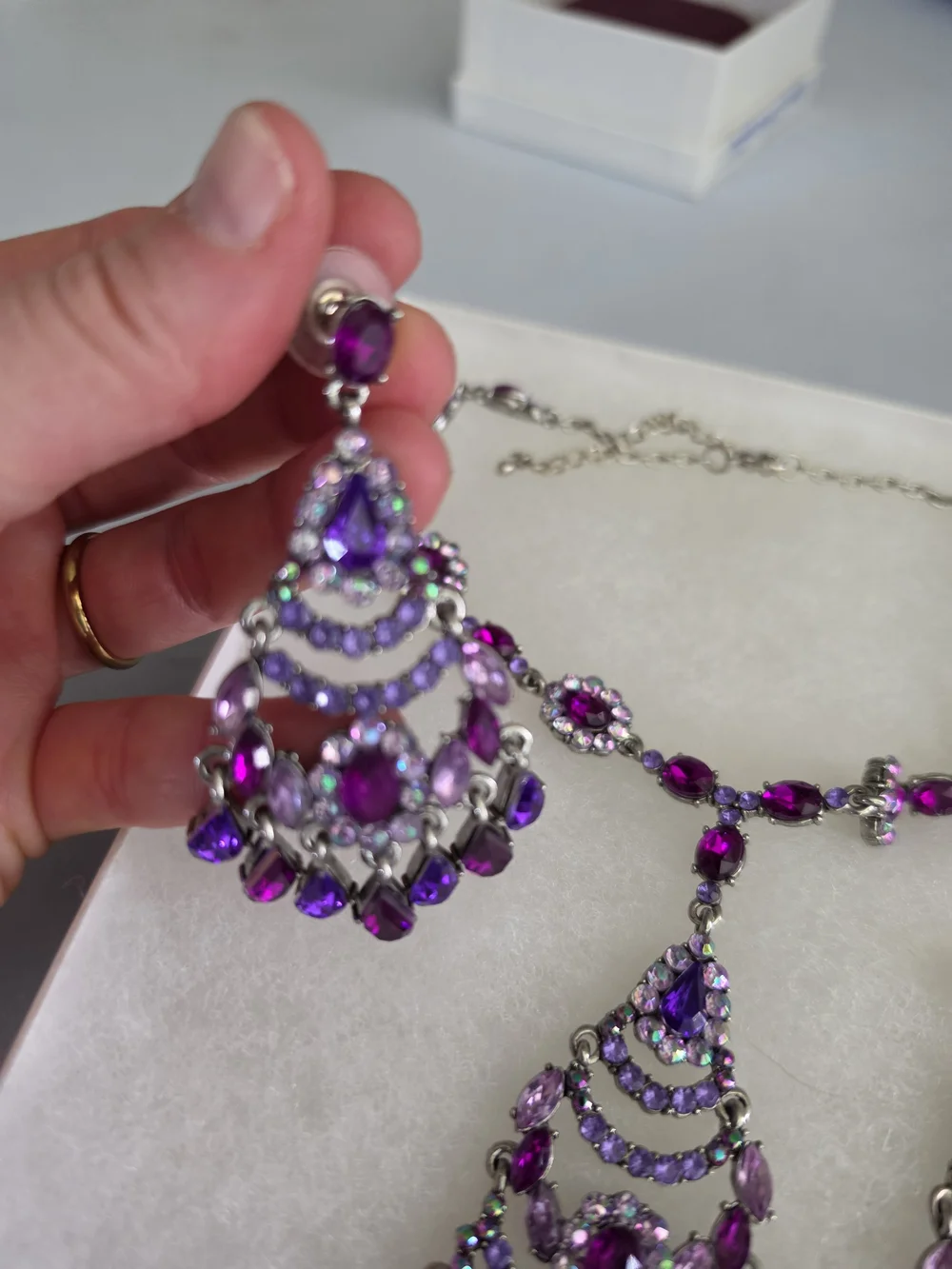 Purple Crystal Chandelier Necklace & Earring Set